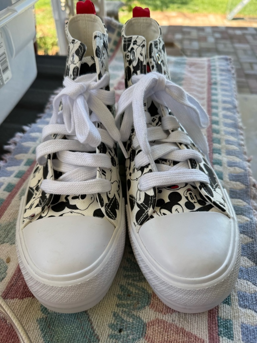Disney Kids High-Top Sneakers in Black, White & Red Accent